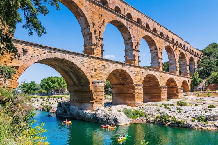 Photo of Nimes, France. Ancient aqueduct of Pont du Gard, Unesco World Heritage site.