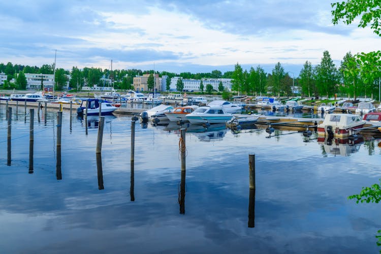 Photo of Scene of the passenger harbor, with various boats, in Kuopio, Finland