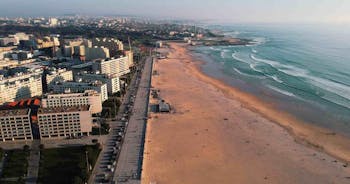 photo of an aerial view of Laginha beach in Mindelo city in Sao Vicente Island in Cape Verde in Portugal.