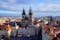 Photo of aerial view of Church of Our Lady before Týn in Old Town Square in Prague, Czech Republic.