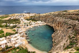 Photo of panoramic aerial view of St. Paul bay with acropolis of Lindos in background ,Rhodes, Greece.