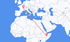 Flyreiser fra Gode, Etiopia til Lyon, Frankrike