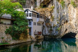 Photo of aerial view of the old bridge and river in city of Mostar, Bosnia and Herzegovina.