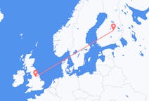 フィンランド、 クオピオから、フィンランド、リーズ行き行きのフライト