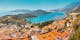 Photo of majestic panoramic aerial view of seaside resort city of Kas in Turkey.