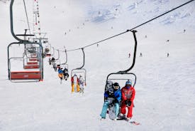 Photo of aerial view of spectacular winter landscape and mountain ski resort in French Alps ,Alpe D Huez, France.