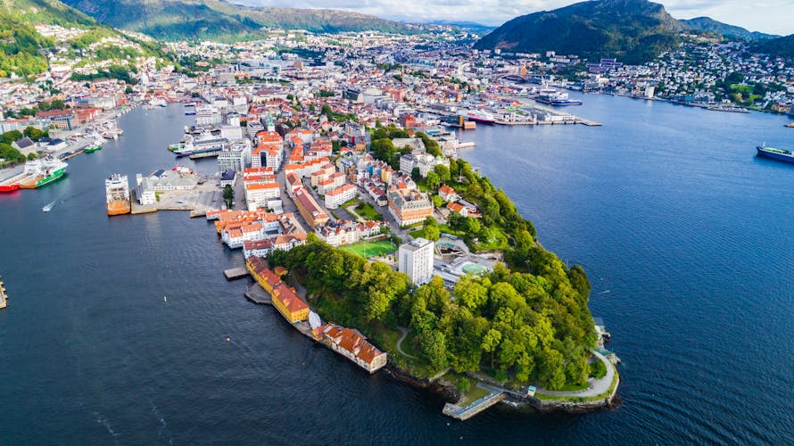 Aerial view of old town, Bergen, Norway.