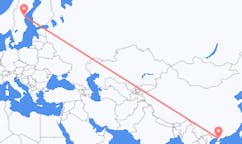 Lennot Zhanjiangista, Kiina Sundsvalliin, Ruotsi