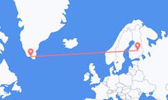 Lennot Narsaqista, Grönlanti Kuopioon, Suomi