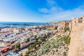 Photo of panoramic view of the Mediterranean beach of Roquetas de Mar in southern Spain.