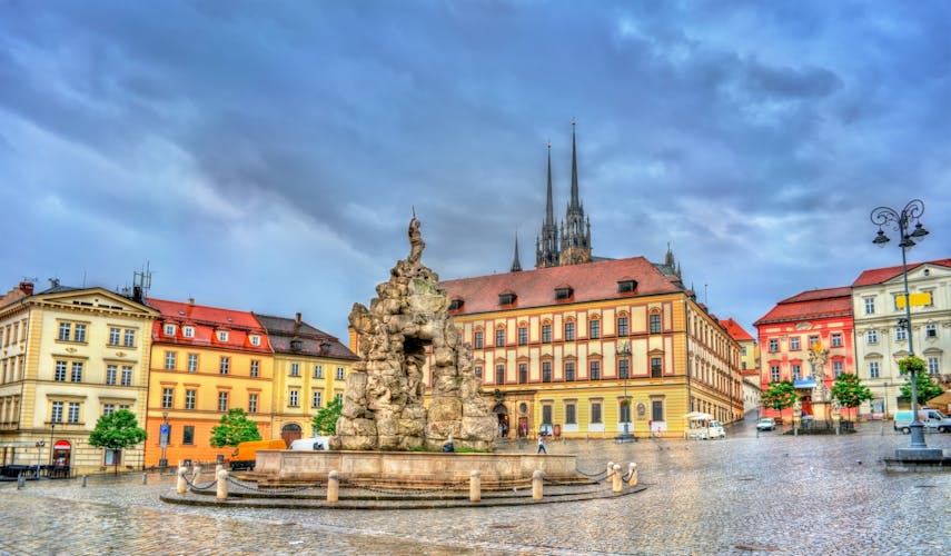 Photo of Parnas Fountain on Zerny trh square in the old town of Brno.