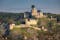 Trenčín (Trencin) Castle is a castle above the town of Trencin in western Slovakia. Spring nature, flowering trees, medieval castle