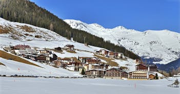 photo of an aerial view of winter resort Mayrhofen, Austria.