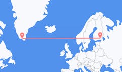 Lennot Narsaqista, Grönlanti Lappeenrantaan, Suomi