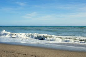 Photo of panoramic view of the Mediterranean beach of Roquetas de Mar in southern Spain.