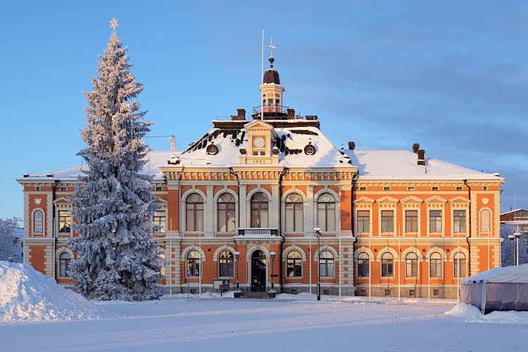  Photo of Kuopio City Hall on the Market Square in winter, Finland.