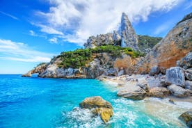 Photo of aerial view of Budoni beach on Sardinia island, Sardinia, Italy.