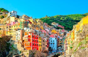 Photo of beautiful landscape of panoramic aerial view port of Genoa in a summer day, Italy.