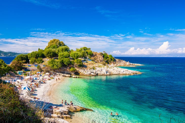 Photo of beautiful view of the beach in an old village of Corfu Island.
