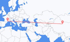 Flug frá Dunhuang, Kína til Montpellier, Frakklandi