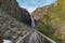 photo of the pathway leading up to Sweden's highest waterfall "Njupeskär" in Fulufjället national park during a summer morning in Sweden.