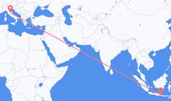 インドネシアのバニュワンギから、イタリアのペルージャまでのフライト