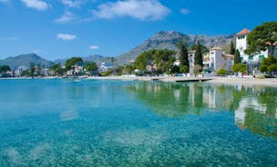 Aerial view with Sant Pere beach of Alcudia, Mallorca island, Spain.