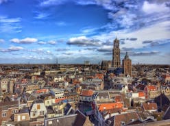 Amsterdam Netherlands dancing houses over river Amstel landmark in old european city spring landscape.