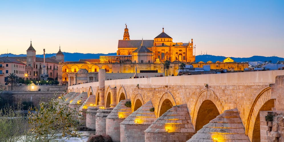 photo of view of Roman Bridge and Mosque Cathedral of Cordoba, Spain travel photo.