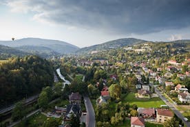 Photo of aerial view of Ustron city on the hills of the Silesian Beskids, Poland.