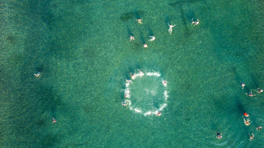 photoof view of People are swimming in the pool, view from above, Tuzla, Bosnia & Herzegovina.