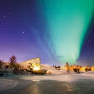 Rovaniemi Finland, panorama of the city with Kemijoki river in the back and Ounasvaara fell with the city heart at the left.