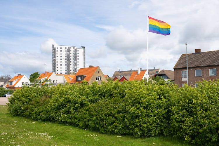photo of view of Rainbow flag in Hoganas, Sweden.