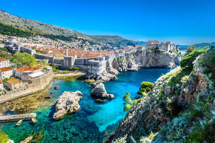 Photo of aerial panoramic view at famous European travel destination, Dubrovnik cityscape on Adriatic Coast.