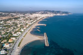 Photo of aerial view of coast at Calafell cityscape with modern apartment buildings, Spain.