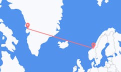 出发地 挪威特隆赫姆目的地 格陵兰卡修特的航班