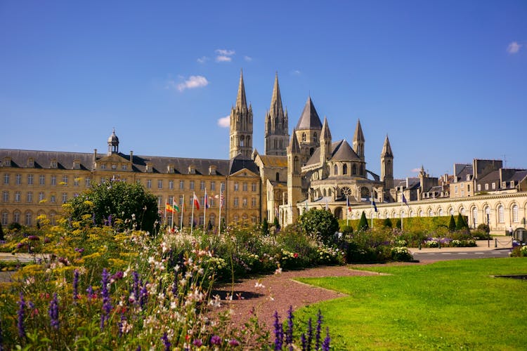 Photo of picturesque ancient abbey of St. Stephen in Caen.