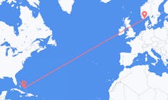 Flyreiser fra Deadman's Cay Settlement, Bahamas til Kristiansand, Norge