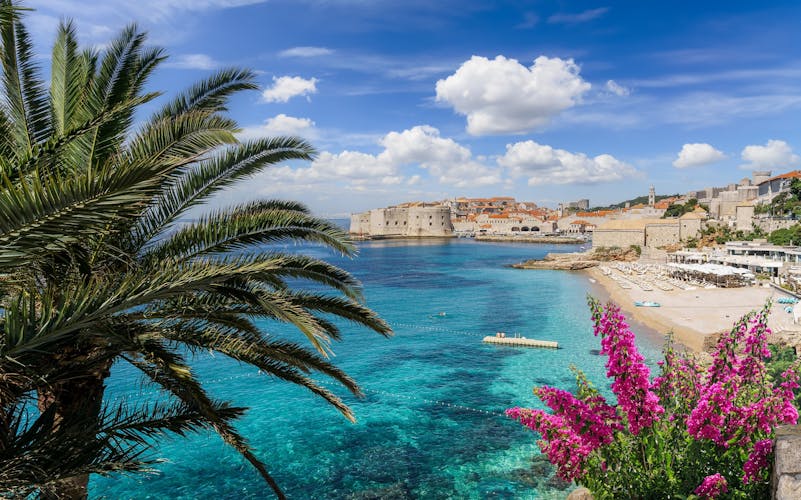 Photo of landscape with Banje beach and old town of Dubrovnik.