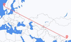 Flyg från Liuzhou, Kina till Sogndal, Norge