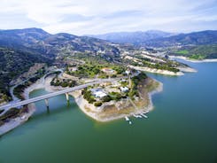 Photo of aerial view of the Earthfill dam (aka Embankment Dam) in Yermasoyia ,Limassol, Cyprus. 