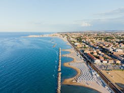 Photo of beautiful landscape of panoramic aerial view port of Genoa in a summer day, Italy.