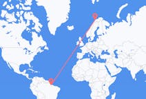 Flyg från Belém (kommun i Brasilien, Pará, lat -1,34, long -48,42) till Tromsö