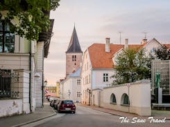 Scenic summer view of the Old Town and sea port harbor in Tallinn, Estonia.