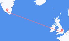 Flyrejser fra Narsaq, Grønland til London, England