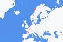 Lennot Sandnessjøenistä, Norja Toulouseen, Ranska