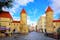 Photo of Twin towers of Viru Gate in the old town of Tallinn, Estonia.