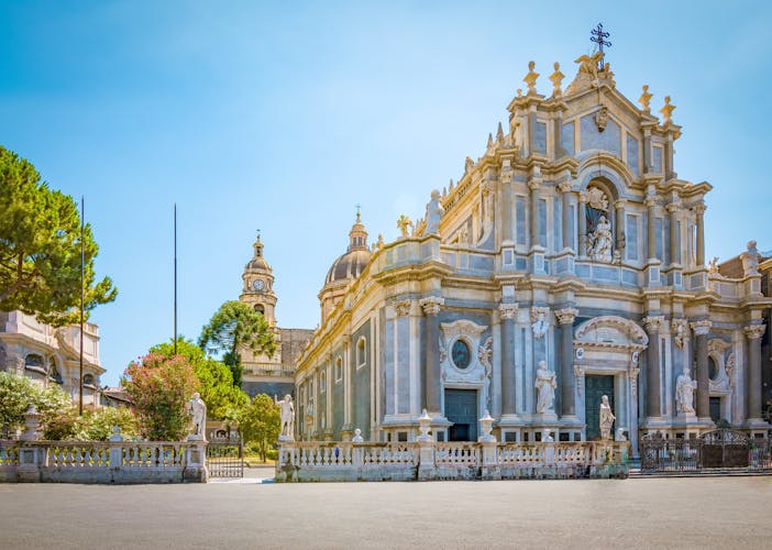 Photo of Piazza del Duomo with Cathedral of Santa Agatha in Catania, Sicily, Italy.