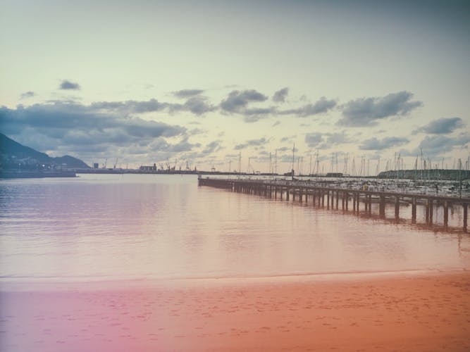 beach in Getxo with vintage effect.