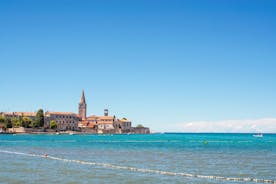 Photo of aerial view to the town of Porec in Istria, Croatia on Adriatic coast.